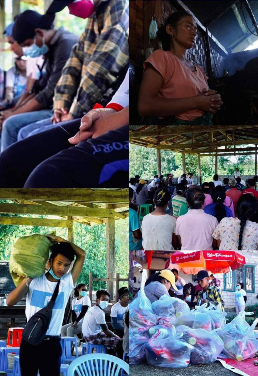 MthinnSpring's tweet photo. Freelance volunteer Kutkai Youth Group went to Manang Village, Kutkai Tsp to provide food supplies &amp; shelters to those who are in needs on Sep 30. #AcceptNUG_RejectMilitary #Oct1Coup #WhatsHappeningInMyanmar https://t.co/AgGXkGPNVl