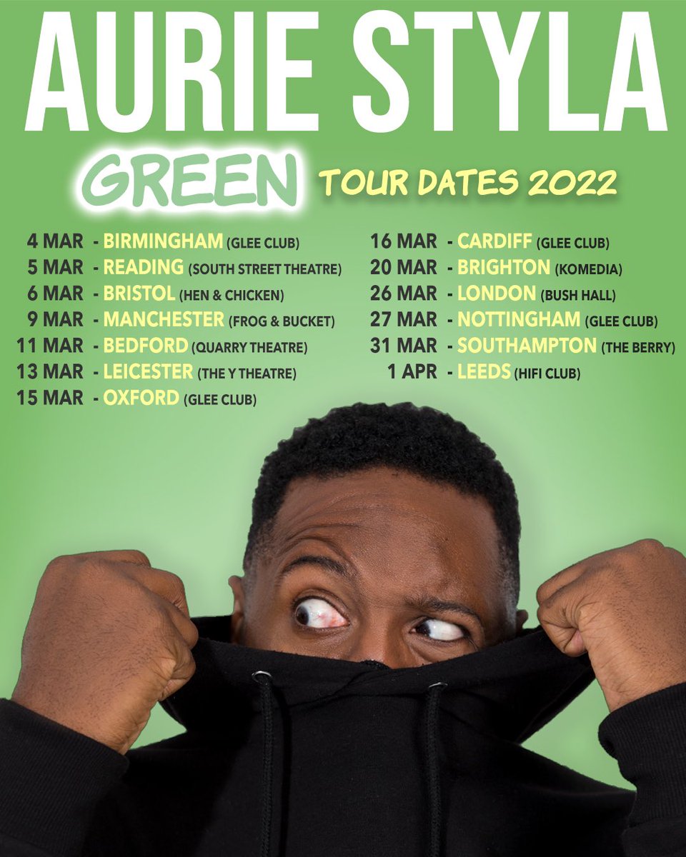 Here are the GREEN Tour Dates 😁 Which city is nearest to you?? 

#asgreentour 

Tickets are out NOW!  Available from AurieStyla.Co.uk