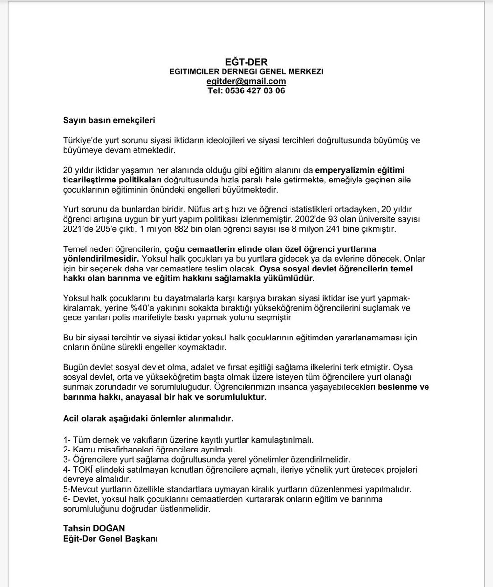 Üniversite öğrencilerinin barınma sorununa ilişkin basın açıklamamız...