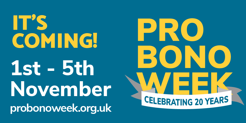 LawCentres's tweet photo. 2021 is the 20th anniversary of #ProBonoWeek!

Pro Bono Week is an opportunity to encourage the voluntary contributions of lawyers who give free legal advice and support.

This time next month we'll be recognising the Pro Bono work carried out by our #LawCentres. #WeDoProBono https://t.co/Dfkpo1bncg