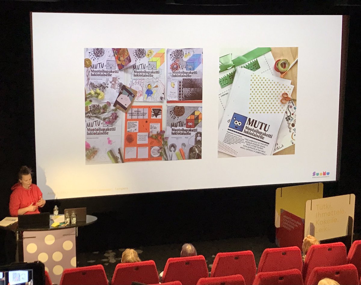 LSvinhufvud's tweet photo. Nyt Anna Kokki kertomassa #SuoMu Suomen muotoilukasvatusseuran #MUTU opetusmateriaalin kehittämisestä lukiolaisten kanssa #Savonlinnantaidelukio - jes! #ADOseminaari #yhteissuunnittelu @ADOfinland https://t.co/AgemiOe0Vh
