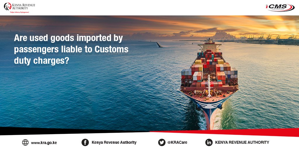 KRACare's tweet photo. Used goods imported by passengers are liable to Customs Duty charges. Find out the different concession and entitlements for different passenger categories here https://t.co/iqqdpE2MLO 

#Customs #CustomsDuties #Imports #Exports #CustomsandBorderControl  @KRA_Customs https://t.co/LzEd74bcsg