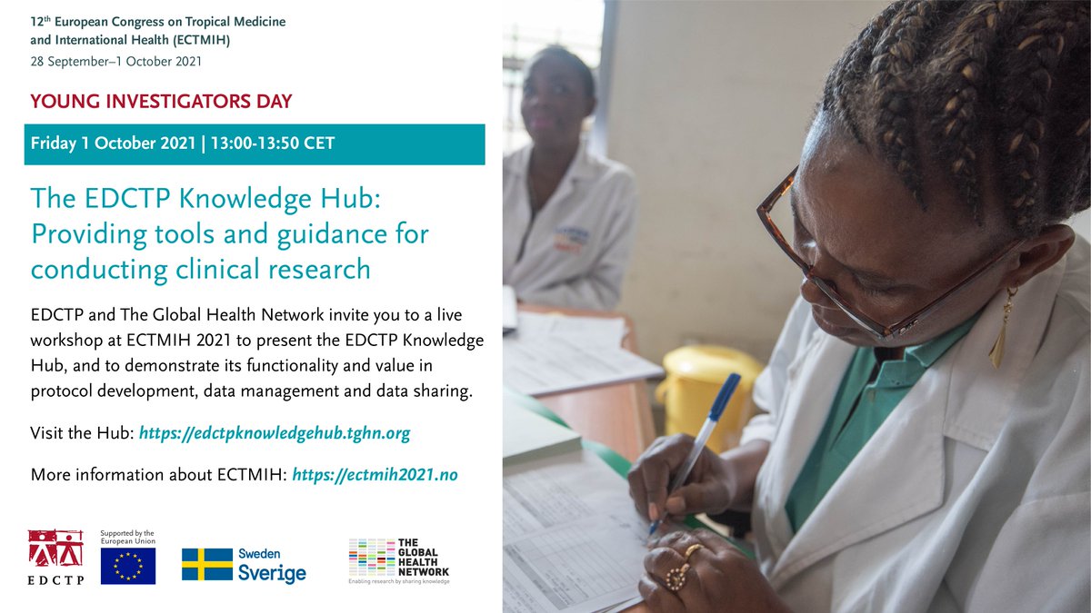 We're at the <a href="/ectmih2021/">ECTMIH2021</a> Young Investigators Day with The Global Health Network where we will present on the <a href="/EDCTP/">EDCTP</a> Knowledge Hub 
You can explore the hub here: edctpknowledgehub.tghn.org

Time 13:00 – 13:50 CEST 
More information: ectmih2021.no/young-investig…