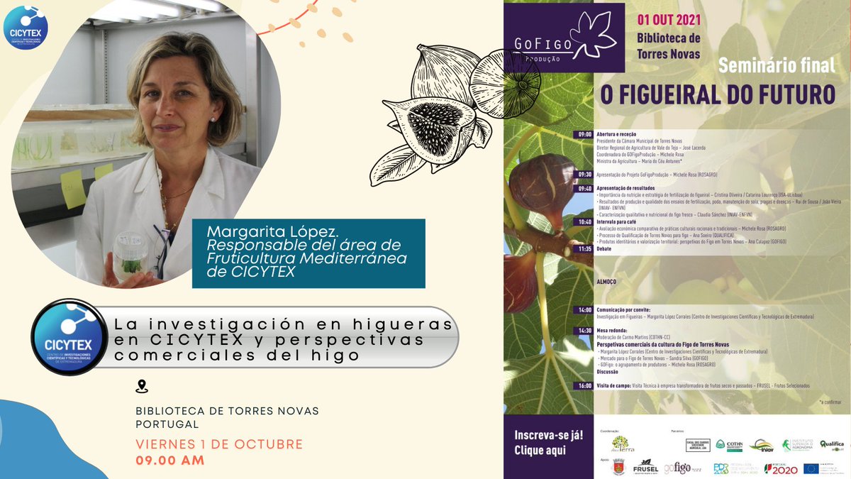CICYTEX's tweet photo. Hoy nuestra investigadora Margarita López participa en👇
✅Seminario final: O Figueiral do futuro (La higuera del futuro)
🤝Actividad enmarcada en el Grupo Operativo #GoFigo Produção https://t.co/ArmfGTLxc8
📍Dsd las 9:00 am en Torres Novas
ℹ️Más info https://t.co/AYC2WS6tHE https://t.co/148HvlVcix