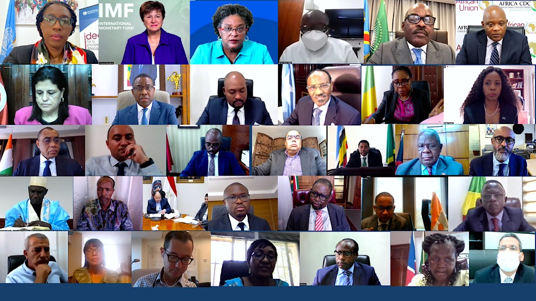 .@SongweVera & ECA team host meeting of #African Fin.Ministers with @KGeorgieva &🇧🇧@miaamormottley to discuss recently approved #SDRs &explore avenues for their re-allocation & on-lending to increase #liquidity,support #EquitableAccess to #vaccine &promote #sustainbiliy in Africa