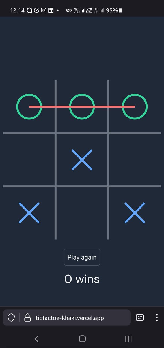 johnjacobkenny's tweet image. Built this tic tac toe app using React, Tailwind UI, and SVG with @profulsadangi