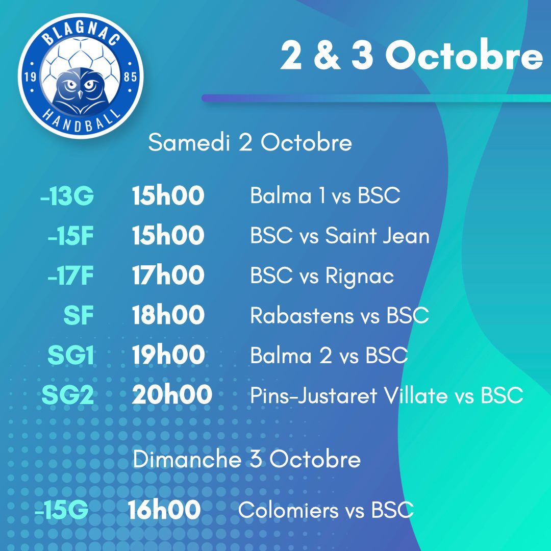 BSCHandball's tweet photo. La saison a bien démarré la semaine dernière, on compte sur toutes nos équipes pour que ça continue ! Voici le programme du week-end  😉 https://t.co/cRozq4WdVW