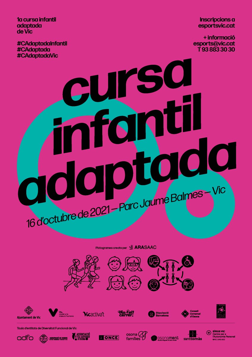 UVic_CESS's tweet photo. 📢I Cursa #Infantil #Adaptada de #Vic
▶gratuïta! oberta a infants fins a 12 anys amb #diversitat funcional, #discapacitat, #TEA o altres circumstàncies
#CAdaptadaInfantil #CAdaptada #CAdaptadaVic
@aj_vic @ADFOAssociacio @CCOsona #SÍRIUSVIC
🗓16/10 🕓10h
🔗https://t.co/xqgsuzGE6H https://t.co/HS2FUeynNp