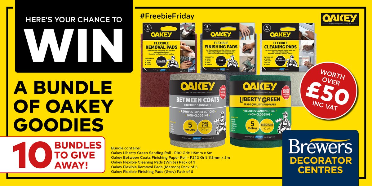 Is it your time to WIN? We have 10 Oakey bundles to give away! For your chance to #WIN Like, RT and follow <a href="/Brewerspaints/">Brewers Decorator Centres</a> - Competition closes at 12pm 08/10/2021.