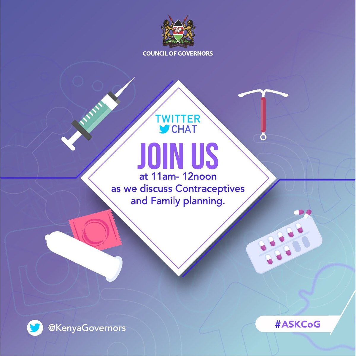 KenyaGovernors's tweet photo. Join us from 11Am - 12Noon as we discuss on #ASKCoG as we discuss Contraceptives and Family planning.
Are you currently using any form of contraception?
How accessible are contraceptives in Kenya? https://t.co/t8JnzDrzxY