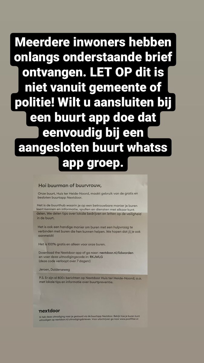WA_DenDolder's tweet photo. Nextdoor buurt app is niet vanuit de gemeente of politie! https://t.co/OG6nUL88w9