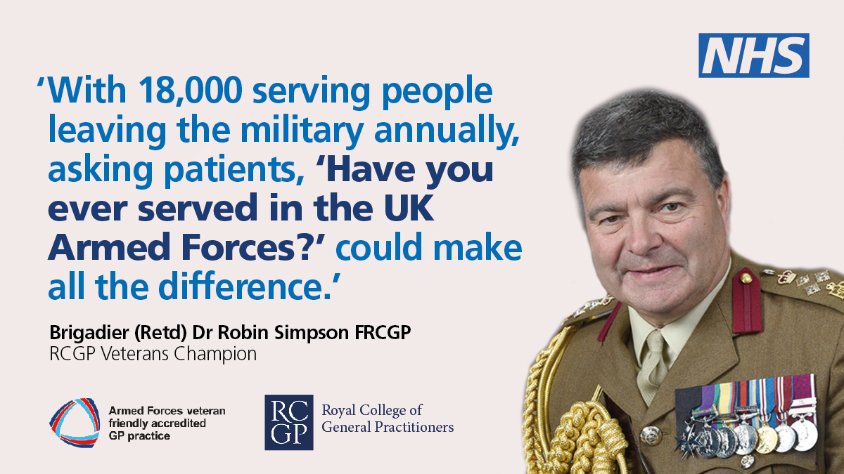 There are currently 1000 Veteran Friendly GP accredited practices. If your practice is not yet accredited, show your support by signing up. rcgp.org.uk/veterans

#RCGP #VeteranFriendly