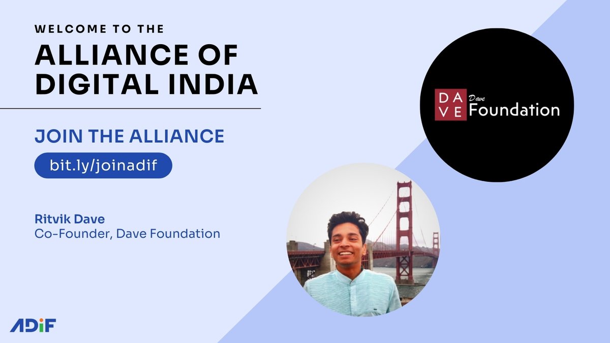 adif_India's tweet photo. We're thrilled to welcome @_DAVEFoundation and @ritvik_dave as an alliance member at @adif_India.

ADIF is an alliance for transforming India into one of the best startup ecosystems in the world.

Join the alliance: https://t.co/LsmI0kMnYk https://t.co/OpCaHJWPvj