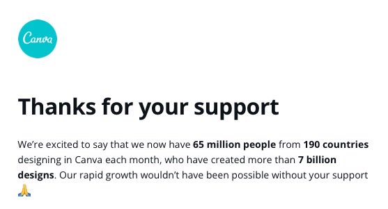 corycachola's tweet photo. Don’t follow Canva’s lead on community building.
65 million people in one Discord server could be a bit overwhelming.
No one cares how quickly you are growing, so why mention it?
“7 billion designs created!” (6.9 billion unnecessarily)
#communityfail
#100DaysOfCommunity https://t.co/1tdn78YSwe