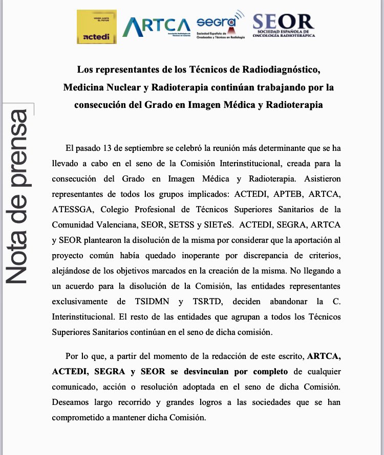 Seguimos apostando por el Grado en imagen médica y Radioterapia. <a href="/SEOR_ESP/">SEOR.es</a>  @segraRadiologia <a href="/ARTCA6/">ARTCA</a> <a href="/ACTEDI/">ACTEDI</a>