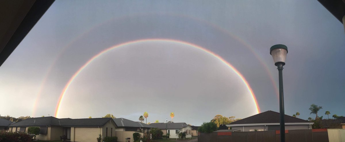 I know there’s a bit on right now, but dad wanted me to share this photo he took of a rainbow outside of his house in Tuncurry, NSW right now #nswweather