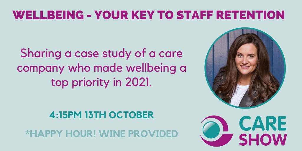 If you're headed to <a href="/CareShow/">Care Show</a> please join me for some wine and wellbeing!
As it's the last talk of the day I'll be sharing an inspiring case study from a care company who decided that employee wellbeing would be their top priority for 2021.
End the day on a high! 
#socialcare