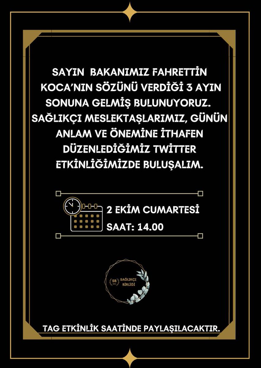 Tüm sağlıkçılar var gücüyle destek versin. Sesimizi duyuralım. Birlikte güçlüyüz <a href="/drfahrettinkoca/">Dr. Fahrettin Koca</a>