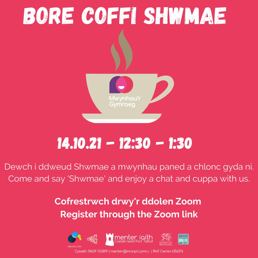 Beth am ddod i ddweud Shwmae i ni dros Zoom? 

📆14.10.21
🕙12:30-1:30pm

Cofrestra yma i dderbyn y ddolen Zoom; lght.ly/279311p

#cymraeg #menteriaith #mentrauiaith #digwyddiad 

<a href="/Cymraeg/">Cymraeg 🏴󠁧󠁢󠁷󠁬󠁳󠁿</a>  <a href="/learncymraegABA/">LearnWelshSwanseaBay</a>  <a href="/mentrauiaith/">Mentrau Iaith</a>  <a href="/TyrGwrhyd/">Tŷ'r Gwrhyd</a>  <a href="/NPTCouncil/">Neath Port Talbot Council</a>  <a href="/PapurBroLlais/">Papur Bro Llais</a>