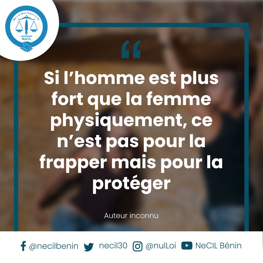 NulLoi's tweet photo. « Si l’#homme est plus #fort que la #femme physiquement, ce n’est pas pour la #frapper mais pour la #protéger » Auteur inconnu https://t.co/Pk1V1iQeEs