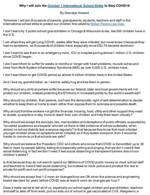 ThePeoplesResp3's tweet image. "Grandpa Howard" advises The People's Response Network to COVID-19! #SchoolStrike2021 #CPSSickOut