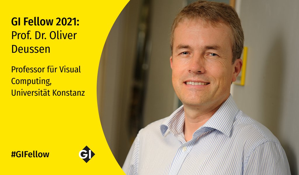 informatikradar's tweet photo. Als #GIFellow 2021 wird Prof. Dr. @OliverDeussen geehrt. Eindrucksvoll konnte er seine Forschung zur Visualisierung von Pflanzen und #Bildmanipulation einem breiten Publikum nahebringen, während er sich auch mit seinem beachtlichen Engagement in der GI profilierte 👏 (1/4) https://t.co/52t2kNBSLe