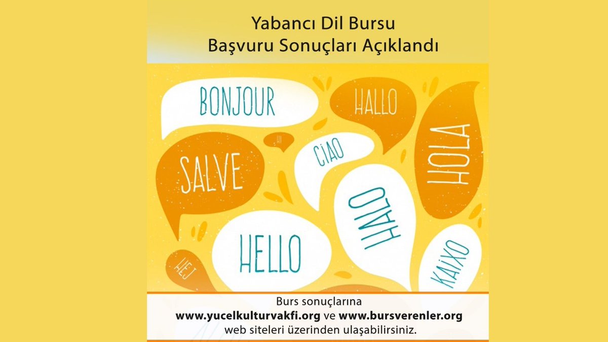 Yücel Kültür Vakfı tarafından 2013 yılında başlatılan ve büyük ilgi gören Yabancı Dil Bursları'nda bursiyerlerimizin sayısı artarak devam ediyor. 18 - 26 yaş arasındaki tüm gençlerin başvurabildiği Yabancı Dil Bursumuzun sonuçlarına web sitemiz üzerinden ulaşabilirsiniz.