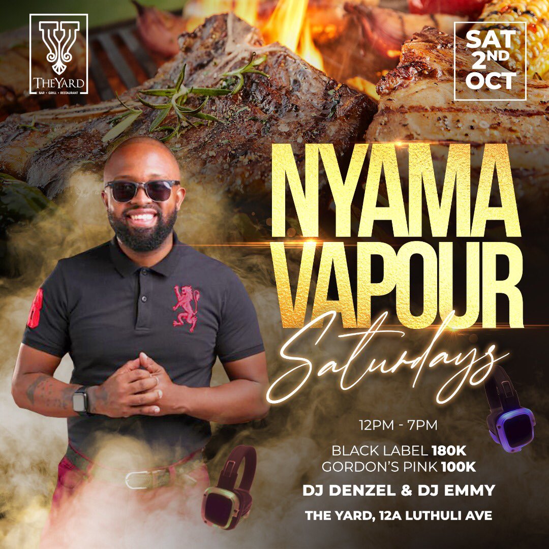 DenzelUG's tweet photo. Don’t act like you don’t know! 
🥳
#NyamaVapour is a standard Saturday plan so clear your Saturday calendar because from @theyardkla in Bugolobi is where it’s going down! 

I’ll be deejaying from early afternoon into the evening … https://t.co/zTgoO4QmXa