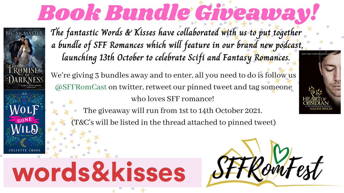 SFFRomCast (@sffromcast) on Twitter photo Weāre so excited to kick of our #SFFRomFest with a #bookgiveaway in collaboration with the fantastic <a href="/words_kisses/">Amy / Words and Kisses</a> ā weāll be giving away THREE book bundles, containing the final three books scheduled for Season One of the <a href="/SFFRomCast/">SFFRomCast</a> podcast!
For how to enter read on below: Weāre so excited to kick of our #SFFRomFest with a #bookgiveaway in collaboration with the fantastic <a href="/words_kisses/">Amy / Words and Kisses</a> ā weāll be giving away THREE book bundles, containing the final three books scheduled for Season One of the <a href="/SFFRomCast/">SFFRomCast</a> podcast!
For how to enter read on below: