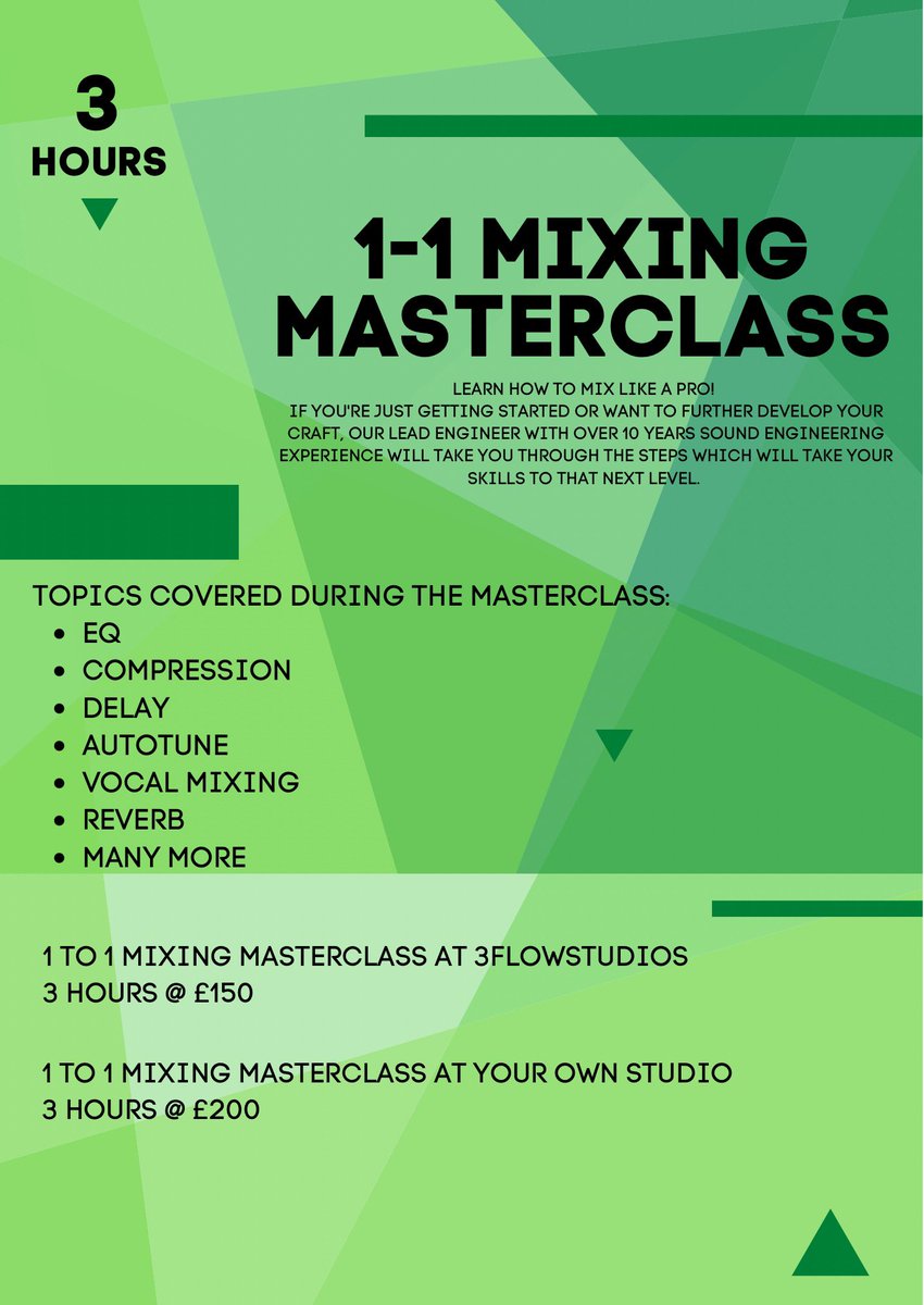 RT_theEngineer's tweet photo. Prefer 1:1?
You can also book the 1-1 #MixingMasterclass!
Youโll learn in depth all of the following PLUS youโll receive:
- FREE Customised Vocal Chain
- FREE In-Session Mix
- FREE Gem the Engineer Merch
Book here: https://t.co/vVUls9In10
#Mixing #AudioEngineer #MixEngineer https://t.co/zbuOHSxXHh