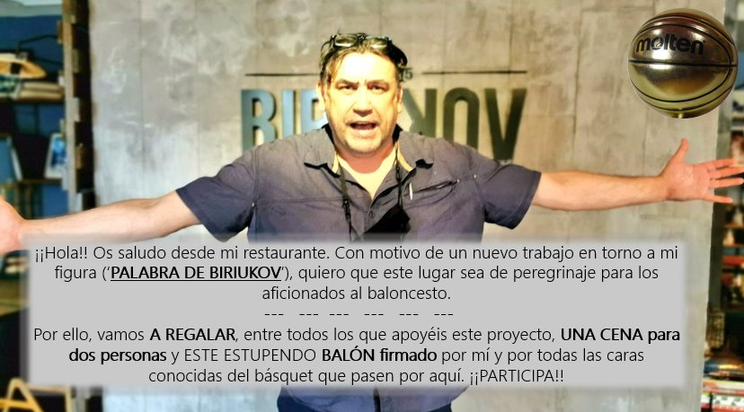 🚨OJO. En <a href="/biriukovbistro/">Biriukov Bistró</a>...🚨
(LEER el texto de la foto)

ℹCon motivo de un trabajo que harán sobre mí...
🔄RETUITEA la publicación 
✅SIGUE a:
✔ <a href="/biriukovbistro/">Biriukov Bistró</a> ⛹🏻‍♂️
✔ <a href="/javibalmaseda1/">Javi Balmaseda</a> 👨🏻‍💻
✔ <a href="/planetacb/">Planetacb, un planeta con bichos</a> 🏀
✔ <a href="/basketspirit/">Basketspirit. Tienda online baloncesto. Madrid</a> 🏀

🎁 ¡GANA UNA CENA😋🍽 para 2 y el BALÓN FIRMADO!🏀✒