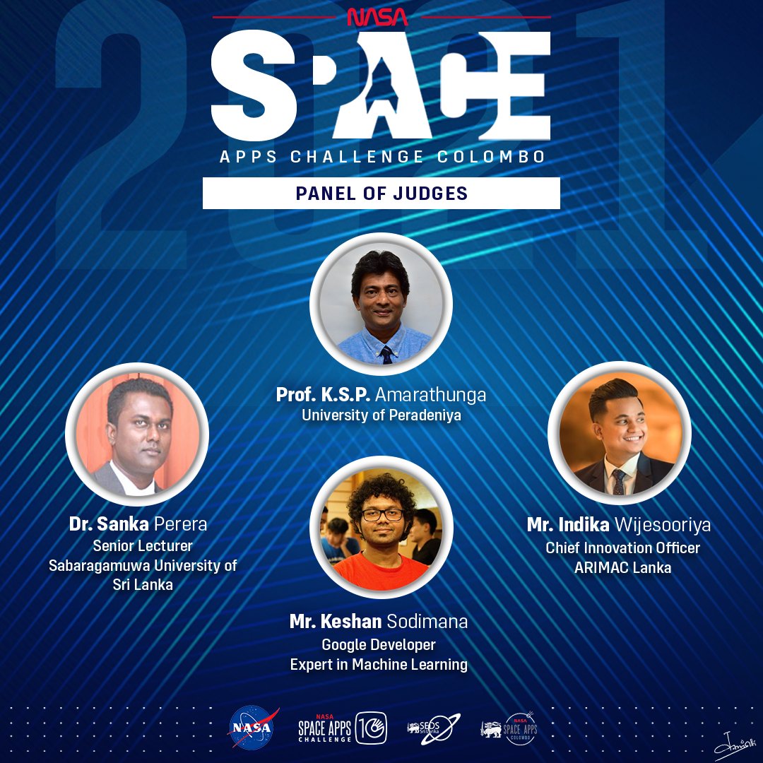 SpaceAppsLK's tweet image. Hello Sri Lankans🇱🇰💙
Here we are honorably introducing the panel of judges for NASA Space Apps Challenge Colombo for the year 2021🚀
------------------------------------------------
--------------------------------------
#NASA #Spaceapps #SEDSSL #colombo