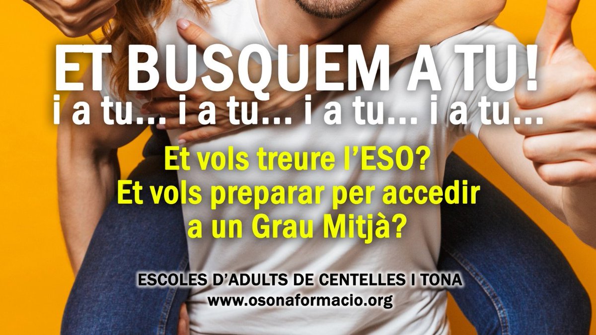 EPACentelles's tweet photo. ❗GESO + PACFGM❗
 
Treu-te el Graduat en Educació Secundària👩🏻‍🎓 mentre et prepares per a la prova d’accés a Cicles Formatius de Grau Mitjà! 
 
👁️👁️ Si ets exalumne/a de GM de les nostres escoles, tens el curs de PACFGM 💶GRATUÏT💶
 
🏠 EPA Centelles
📞938813880

#pacfgm #fadults https://t.co/IOT3euLQWC