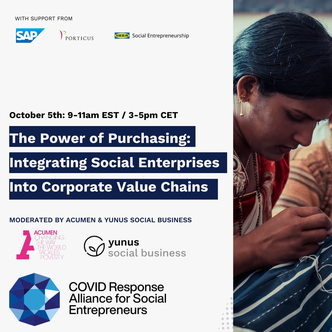 ANDEsouthasia's tweet photo. Join the Power of Purchasing: Integrating Social Enterprises into Corporate Value Chains: A roundtable discussion about sourcing your procurement from social enterprises. @Yunus_SB , @Acumen, @Alliance4Socent #BuySocial #TogetherWithSocEnts https://t.co/ORlw2va4wr