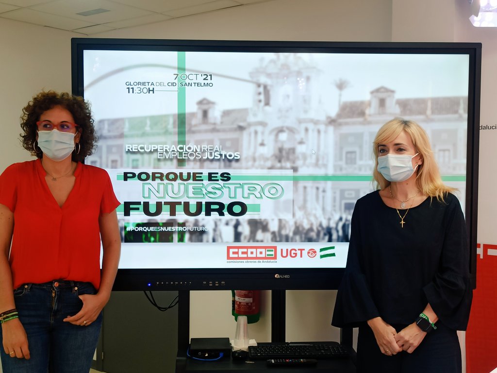 UGT_Andalucia's tweet photo. Comenzamos con la rueda de prensa de presentación de la manifestación del #7Octubre con @ccooandalucia #PorqueEsNuestroFuturo https://t.co/AEbRtgtixu