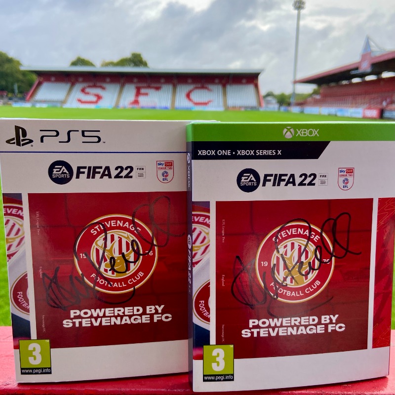 StevenageFC's tweet photo. It’s #FIFA22 Release Day! 🎮

To celebrate, we are giving away an Alex Revell SIGNED copy on both PS5 &amp; Xbox. 🙌

Simply RETWEET this post &amp; make sure you're following @StevenageFC to enter. 🔁