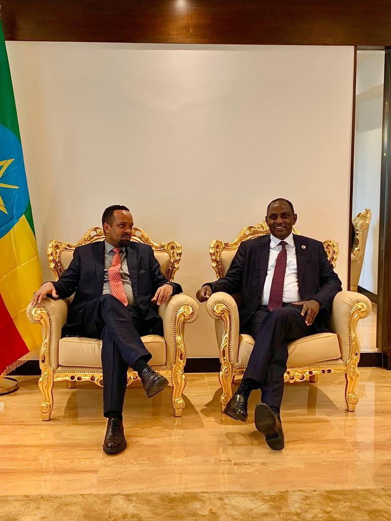 BaloziYatani's tweet photo. I had a very fruitful discussion with H.E. Ahmed Shide, the Minister of Finance of the Federal Democratic Republic of Ethiopia, who hosted my delegation in Addis Ababa.We touched on matters of strengthening of trade and investments including Safaricom between our two countries. https://t.co/o181XWskEz
