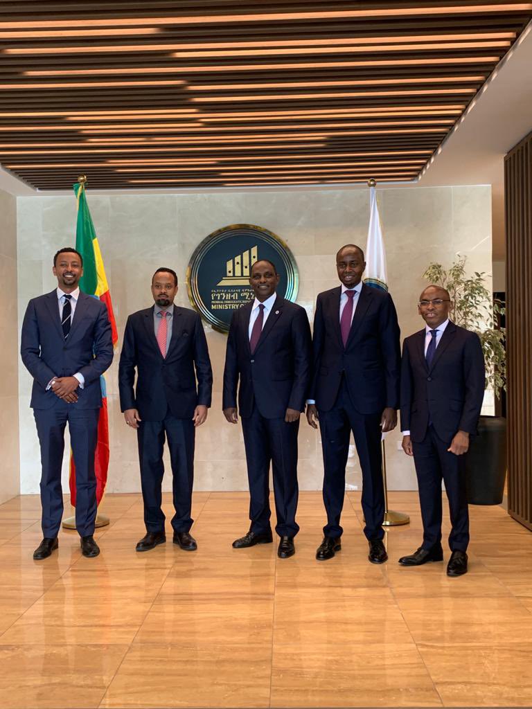 BaloziYatani's tweet photo. I had a very fruitful discussion with H.E. Ahmed Shide, the Minister of Finance of the Federal Democratic Republic of Ethiopia, who hosted my delegation in Addis Ababa.We touched on matters of strengthening of trade and investments including Safaricom between our two countries. https://t.co/o181XWskEz