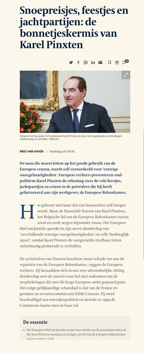 avcvdb's tweet image. #Bonnetjeskermis
#pinxten 
@tijd
‘Het Europees Hof van Justitie spreekt in zijn arrest donderdag van 'verschillende ernstige onregelmatigheden' en zelfs 'bedrieglijk opzet', omdat Karel Pinxten de vastgestelde strafbare feiten stelselmatig probeerde te verhullen’