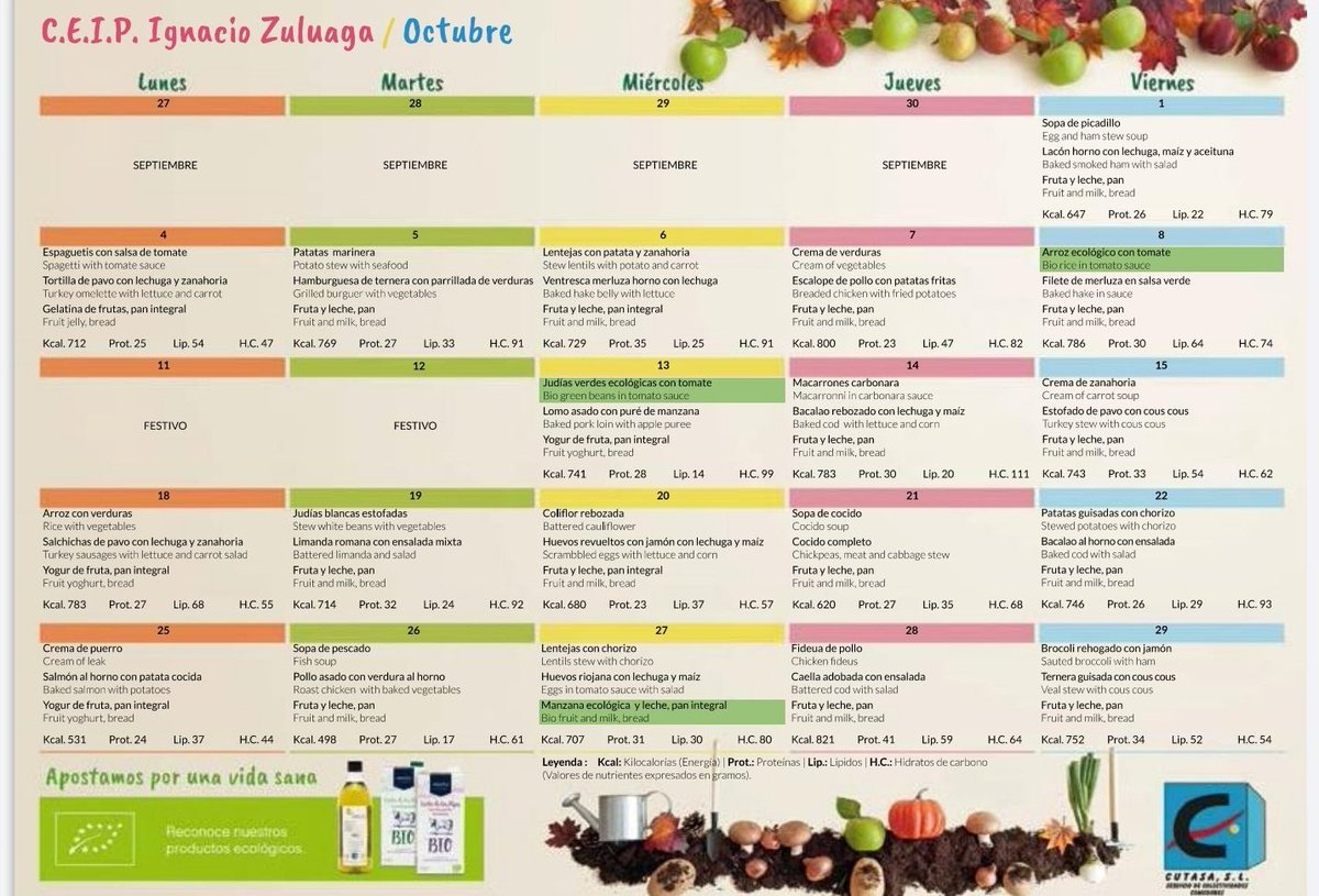 Menú comedor octubre