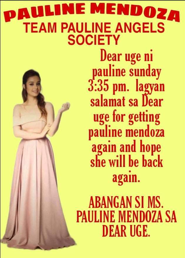 PATTYPAR168's tweet photo. Dear uge live chat sa gma friday 7 pm  kay @iammendozapau @teampauangels  @TaguigChapter @EguiaLove https://t.co/3SCIl5q6lR