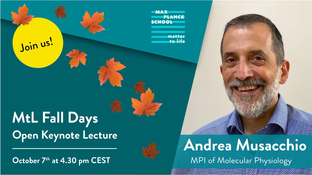 Max Planck School Matter to Life (@mattertolife) on Twitter photo We invite you to join us next Thursday for the open keynote lecture by @AndreaMusacchi1 who will talk about "What synthetic kinetochores teach us about chromosome segregation and cell division" within our #mattertolife Fall Days🍁 😊Register now👉 bit.ly/3ilIGEM We invite you to join us next Thursday for the open keynote lecture by @AndreaMusacchi1 who will talk about "What synthetic kinetochores teach us about chromosome segregation and cell division" within our #mattertolife Fall Days🍁 😊Register now👉 bit.ly/3ilIGEM