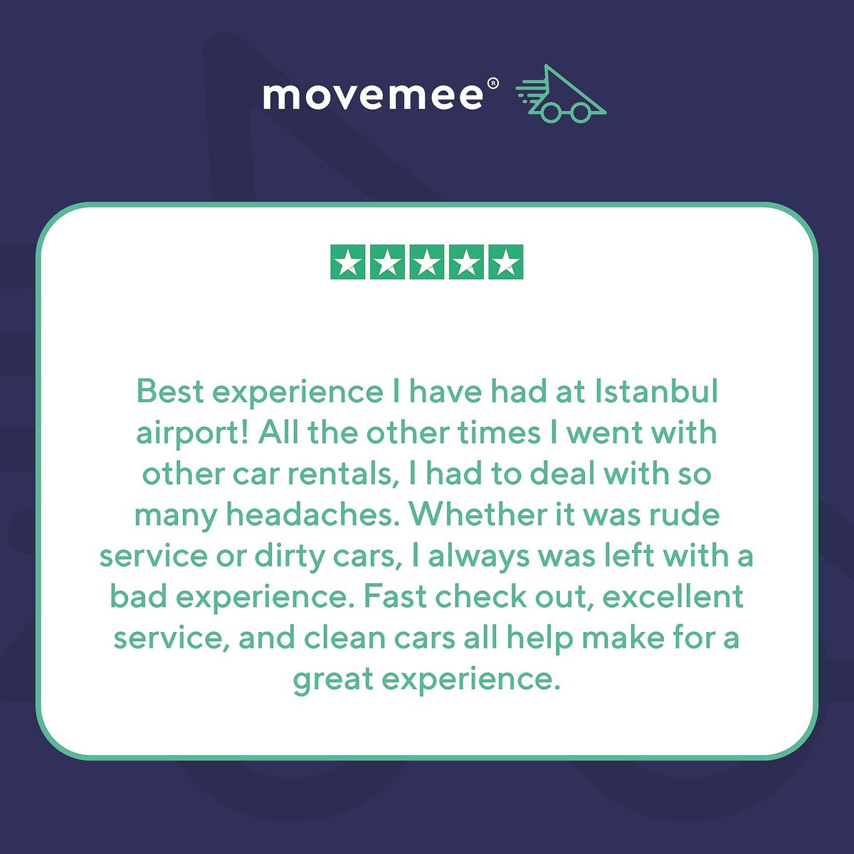 Fantastic feedback from this customer who recently used us at Istanbul Airport. Reliable modern cars, fast check out &amp; excellent service is what we pride ourselves on!

Book: movemee.io

#customerservice #happycustomer #movemee #carrental #beatthequeues #travel