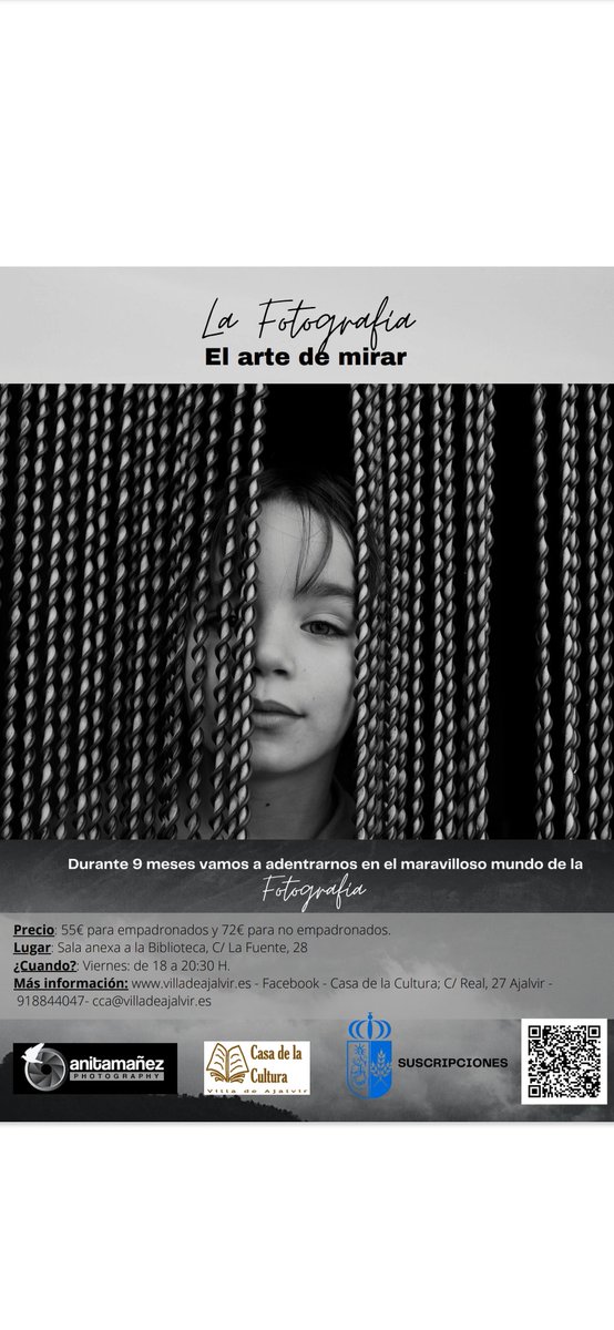 Quedan sólo dos plazas para el Curso de Fotografía que imparto desde el próximo 8 de octubre en #Ajalvir .
Descubriremos semana tras semana la magia de la #fotografía . Te apuntas? 📸❤️
