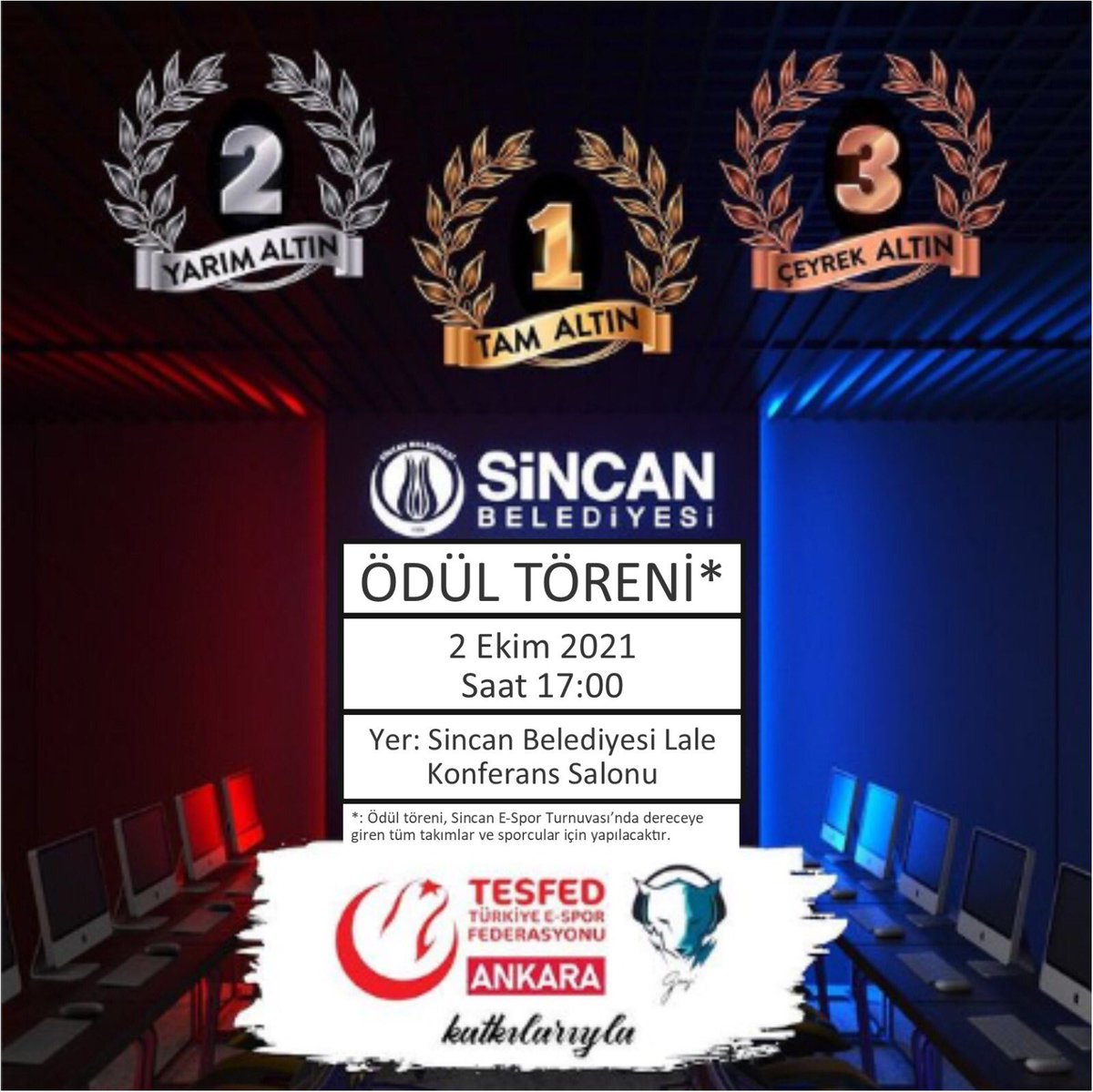TesfedA's tweet photo. Sincan E-Spor Turnuvası’nda PES, CS:GO, ZULA ve PUBG Mobile oyunlarında dereceye giren takımlar ve sporcular, ödüllerini yarın yapılacak PUBGMobile turnuvasının ardından Sincan Belediye Başkanı Murat Ercan’ın elinden alacak. https://t.co/TZ3lVBKE8N