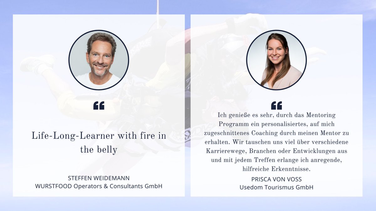 TIC_Deutschland's tweet image. Mentoring Programm des TIC &amp;amp; Young TIC🎉

Steffen Weidemann (WURSTFOOD GmbH) gibt 10 Monate lang sein Wissen an Prisca von Voss (Usedom Tourismus GmbH) weiter &amp;amp; erhält Denkanstöße der jüngeren Generation.📈

Interesse? &amp;gt; Mail an office@travelindustryclub.de

#tic #openmindnetwork