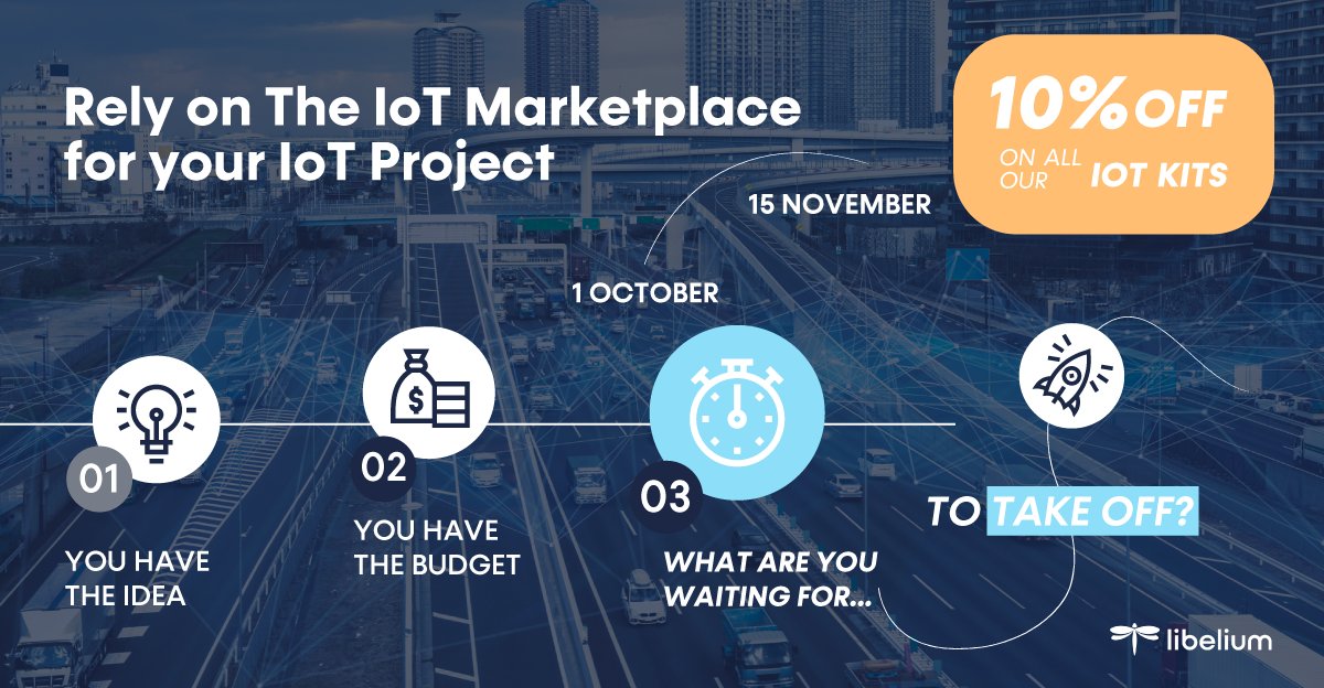 ONLY FOR THE FASTERS 👇  Get a 𝟭𝟬% 𝗱𝗶𝘀𝗰𝗼𝘂𝗻𝘁 before 2021 ends on all our #IoTKits ready-to-use
⏳ Until 15 November!

Make a move on your IoT purchases before the end of the year 👍
💥 Choose your ready-to-use solution that better fits your needs: the-iot-marketplace.com/solutions
