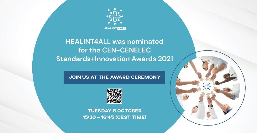 We are happy to announce that next Tuesday 5th October <a href="/Standards4EU/">CEN and CENELEC</a>  will hold the #standardsplusinnovation awards ceremony online where we are nominated.
You can follow it in the next link at 15h30 CEST: bit.ly/3imYF5j