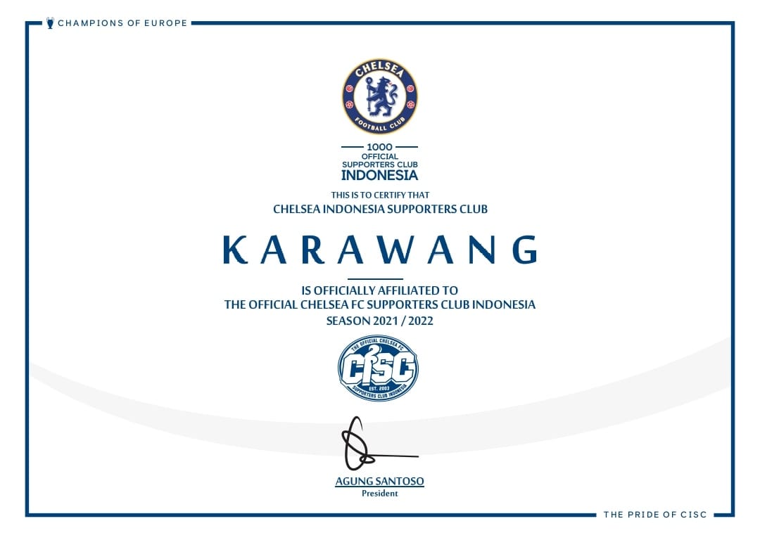CISCkarawang's tweet image. CISC Karawang secara resmi terafiliasi dengan Chelsea Indonesia Supporters Club Indonesia ( @chelseaindo ) untuk musim 2021/2022

Dengan postingan ini juga menjadi awal informasi mengenai pembukaan Membership musim 2021/2022.

#ThisIsCISC #PrideOfCISC