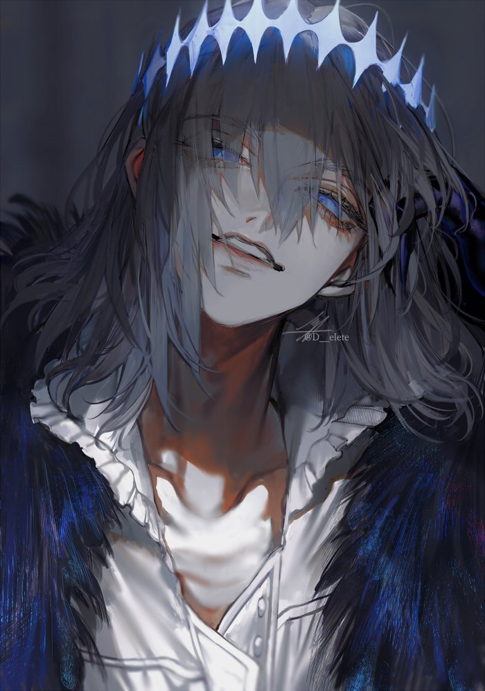 oberon (fate) 1boy male focus solo crown blue eyes shirt white shirt  illustration images